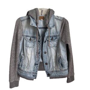 American Eagle Hooded Denim Jean Jacket Acid Wash Women's